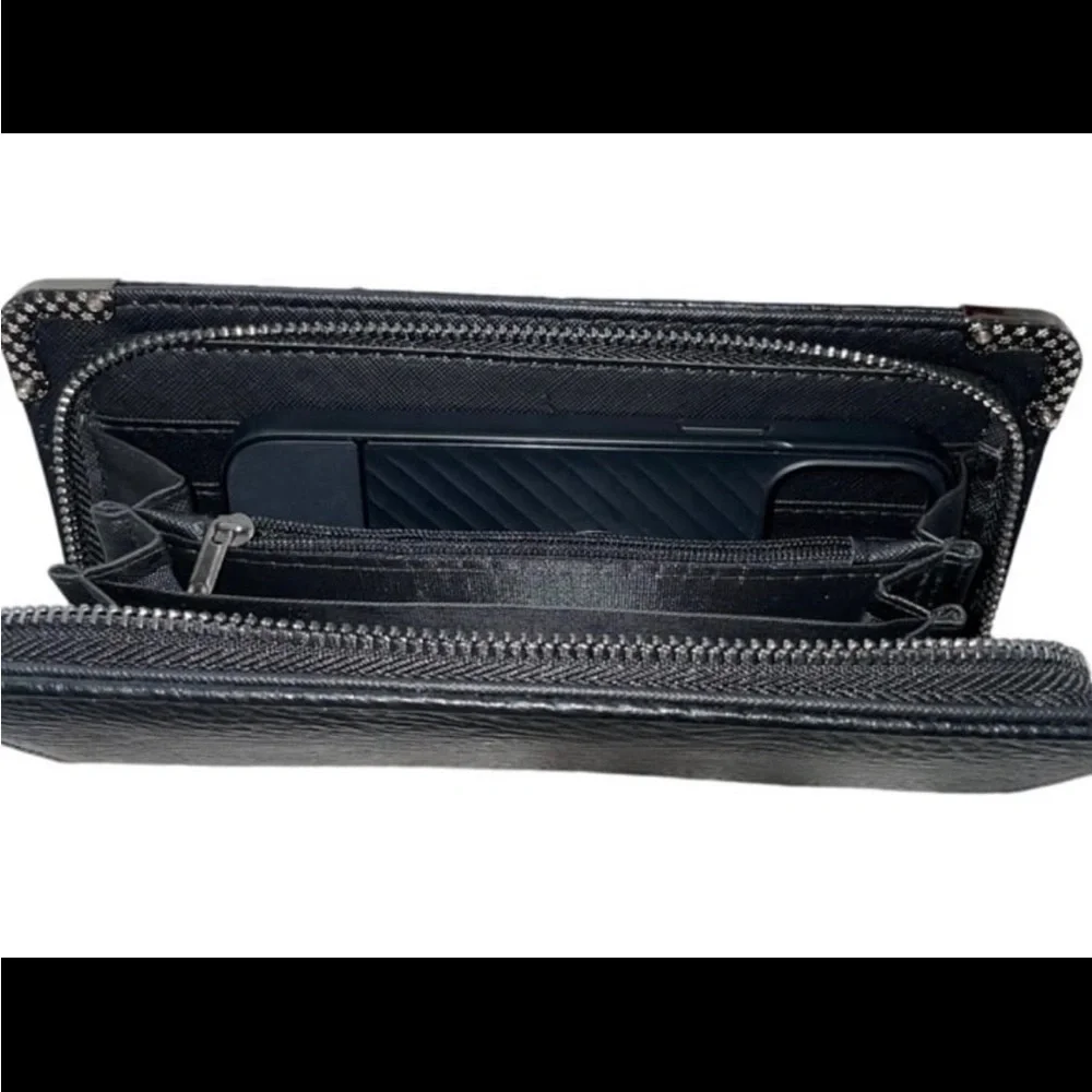 3-D metal Skull Head Zip Around Vegan Leather Wallet - - Picture 5 of 6